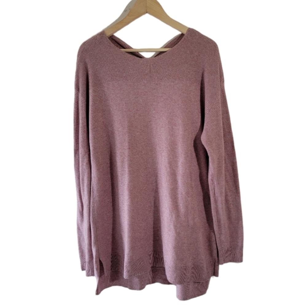 ELLE Womens Pink Blush Sweater Dress Sz L High-Low Crewneck Soft Cozy Minimalist